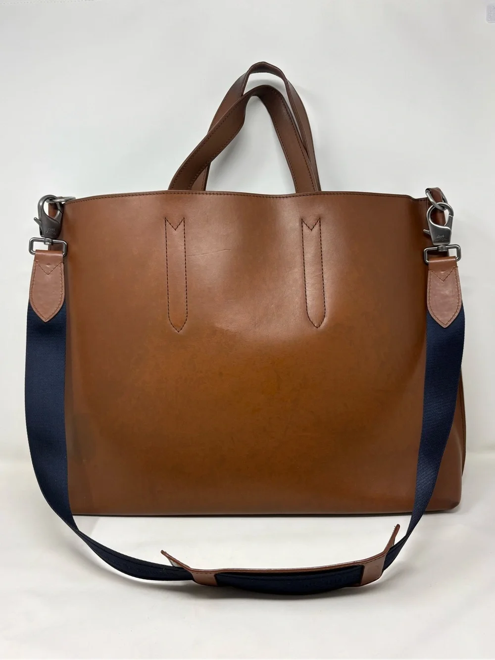 Louis Vuitton Nomade Cabas East West Tote Brown Leather Shoulder Bag Navy Strap